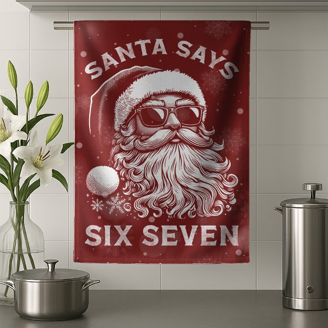 67 Meme Funny Santa Says Six Seven Christmas Tea Towel (Creator Uploaded)