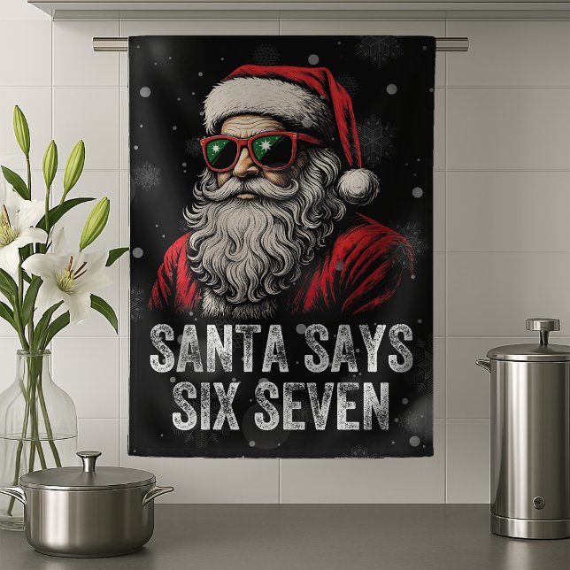 67 Meme Funny Santa Says Six Seven Christmas Tea Towel (Creator Uploaded)