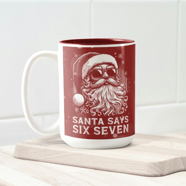 67 Meme Funny Santa Says Six Seven Christmas Two-Tone Coffee Mug (Creator Uploaded)