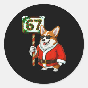 67 Meme Funny Six Seven Christmas Corgi Dog Lover Classic Round Sticker
