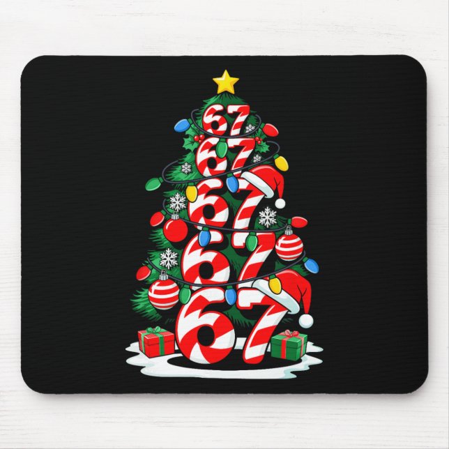 67 Meme Funny Six Seven Christmas Tree Lights Xmas Mouse Pad (Front)