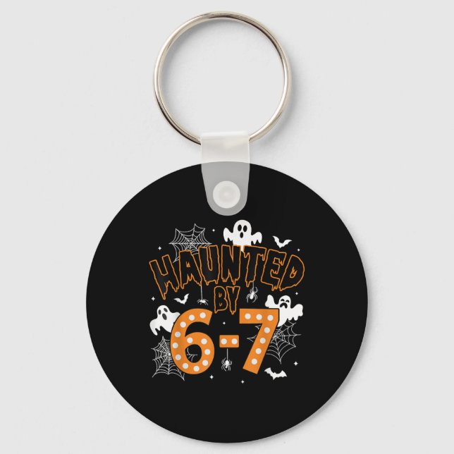 67 Meme Halloween Haunted– Funny Ghost And Pumpkin Key Ring (Front)
