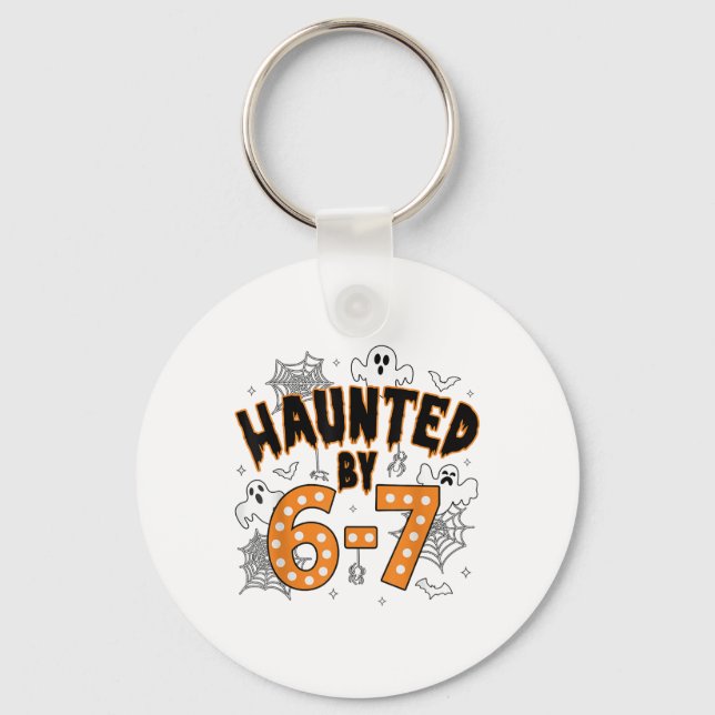 67 Meme Halloween Haunted- Funny Ghost And Pumpkin Key Ring (Front)