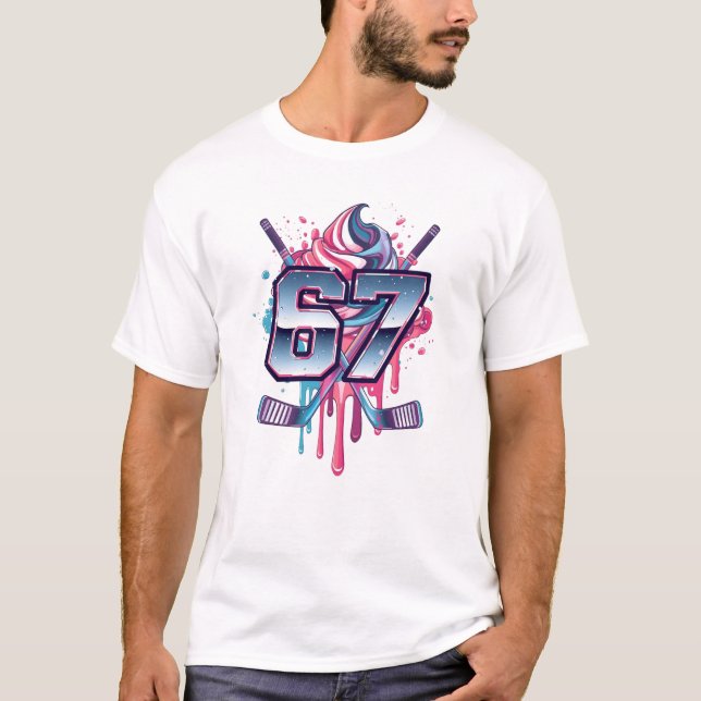 67 Meme Hockey Ice Cream Drip T-Shirt (Front)