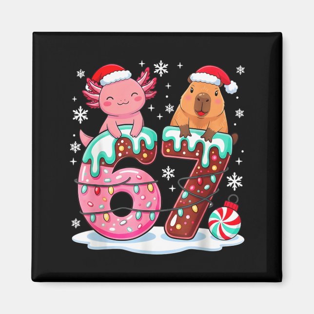 67 Meme Kawaii Axolotl Capybara Christmas Ice Crea Magnet (Front)