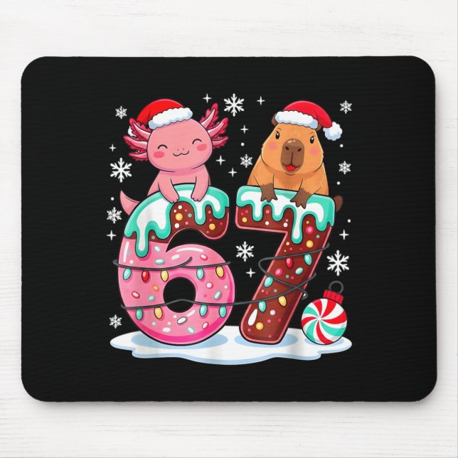 67 Meme Kawaii Axolotl Capybara Christmas Ice Crea Mouse Pad (Front)