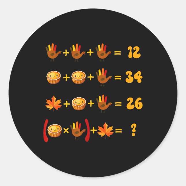 67 Meme Math Thanksgiving Logic Puzzle  Classic Round Sticker (Front)