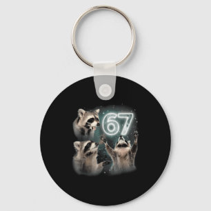 67 Meme Racoon Howling At The Moon Six Seven Trash Key Ring