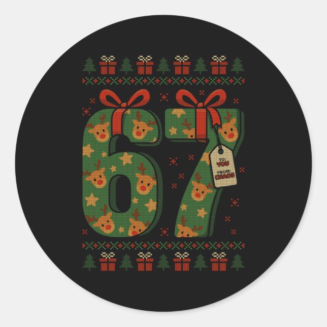 67 Meme Reindeer Christmas Ugly Sweater Xmas Celeb Classic Round Sticker (Front)