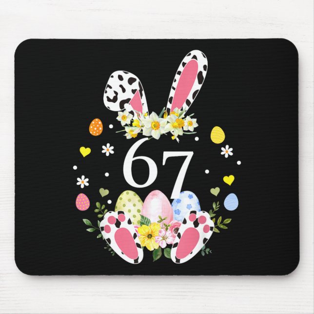 67 Meme Six Seven 6 7 Bunny Leopard Kids Funny Eas Mouse Pad (Front)