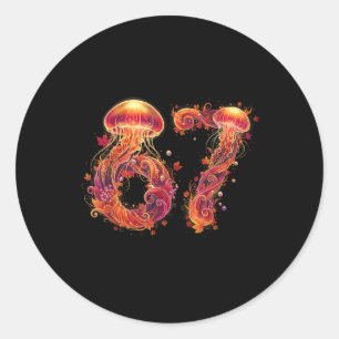 67 Meme Six Seven 6 7 Retro Jellyfish Sea Ocean Th Classic Round Sticker