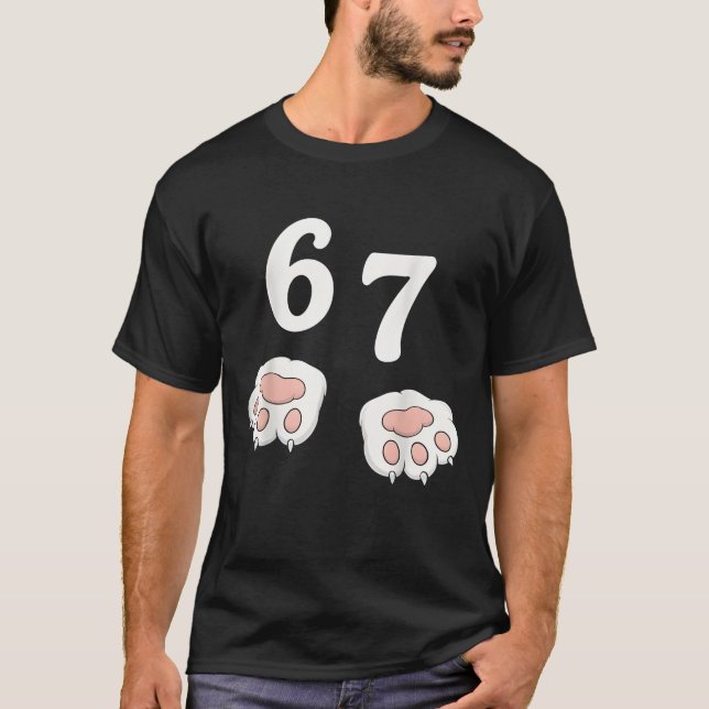 67 Meme Six Seven 6 7 Shirt Meme Funny Cat 67 (Front)