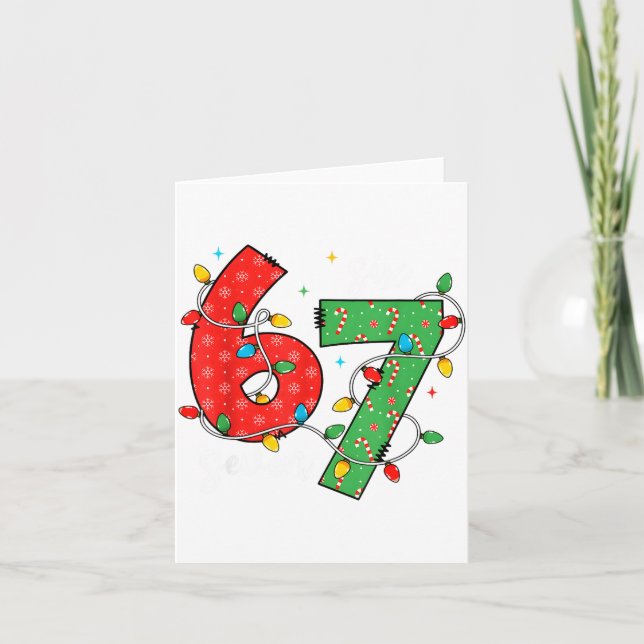 67 Meme Six Seven Brain Rot 6-7 Christmas Lights F Card (Front)