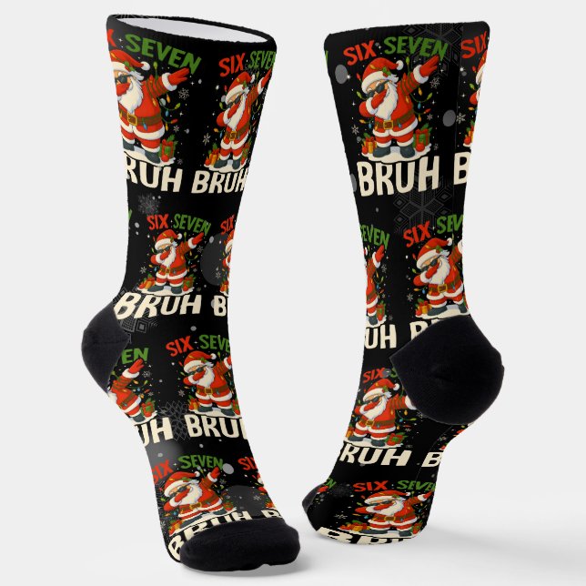 67 Meme Six Seven Bruh Funny Christmas 6 7 Socks (Angled)