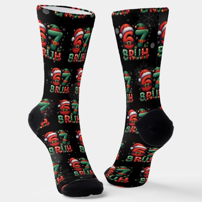 67 Meme Six Seven Bruh Funny Christmas 6 7 Socks (Angled)