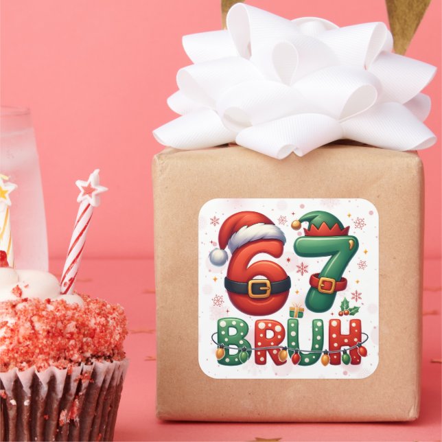 67 Meme Six Seven Bruh Funny Christmas 6 7 Square Sticker (Party)