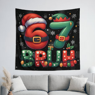 67 Meme Six Seven Bruh Funny Christmas 6 7 Tapestry