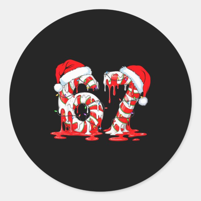 67 Meme Six Seven Candy Canes Drip Christmas Pajam Classic Round Sticker (Front)
