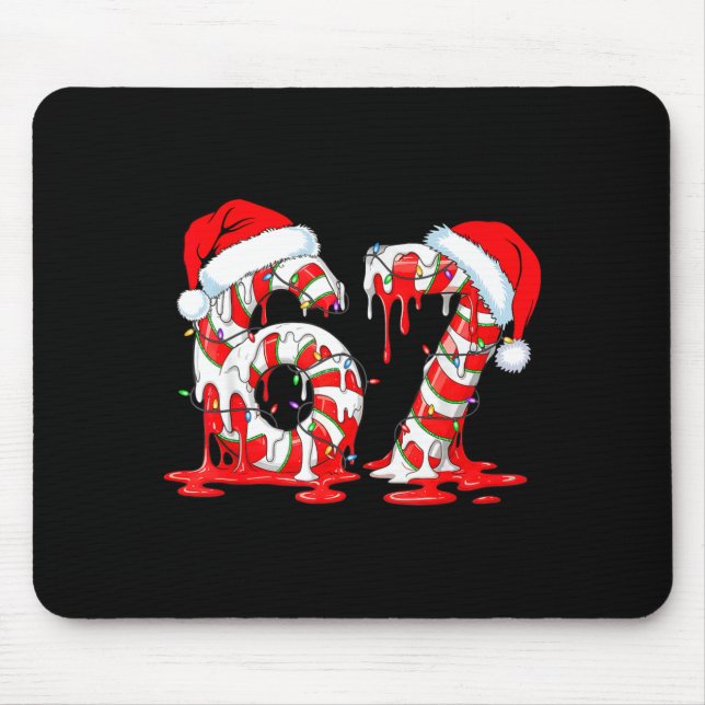 67 Meme Six Seven Candy Canes Drip Christmas Pajam Mouse Pad (Front)