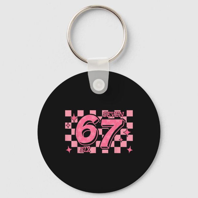 67 Meme Six Seven Checkered  Key Ring (Front)