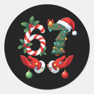 67 Meme Six Seven Christmas Pajamas For Women Men Classic Round Sticker