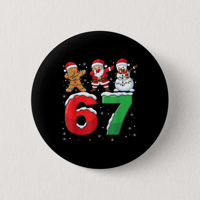 67 Meme Six Seven Dabbing Santa 6 7 Funny Christma Cm Round Badge (Front)