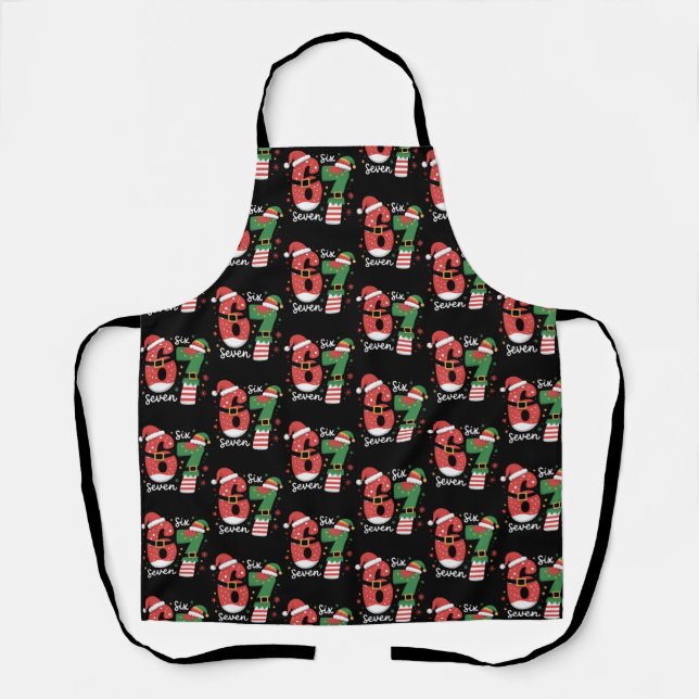67 Meme Six Seven Elf Christmas Santa Hat Apron (Front)