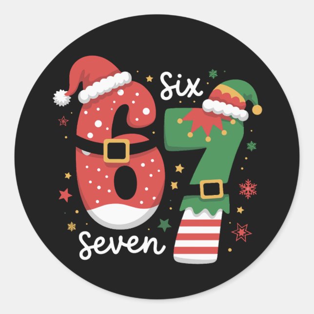 67 Meme Six Seven Elf Christmas Santa Hat Classic Round Sticker (Front)