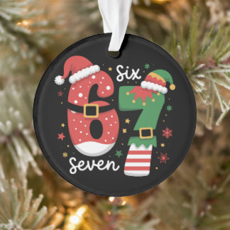 67 Meme Six Seven Elf Christmas Santa Hat Ornament