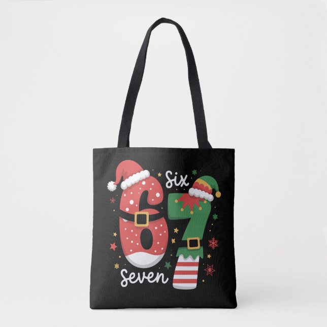 67 Meme Six Seven Elf Christmas Santa Hat Tote Bag (Front)