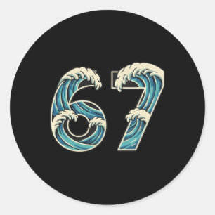67 Meme Six Seven Gen Alpha Slang Wave Surfing Wat Classic Round Sticker