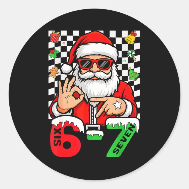 67 Meme Six Seven Santa Xmas Christmas Men Women B Classic Round Sticker (Front)