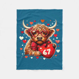 67 Meme Six Seven Valentine Highland Cow Cute Love Fleece Blanket