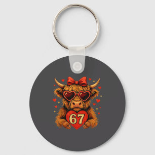 67 Meme Six Seven Valentine Highland Cow Love Cute Key Ring