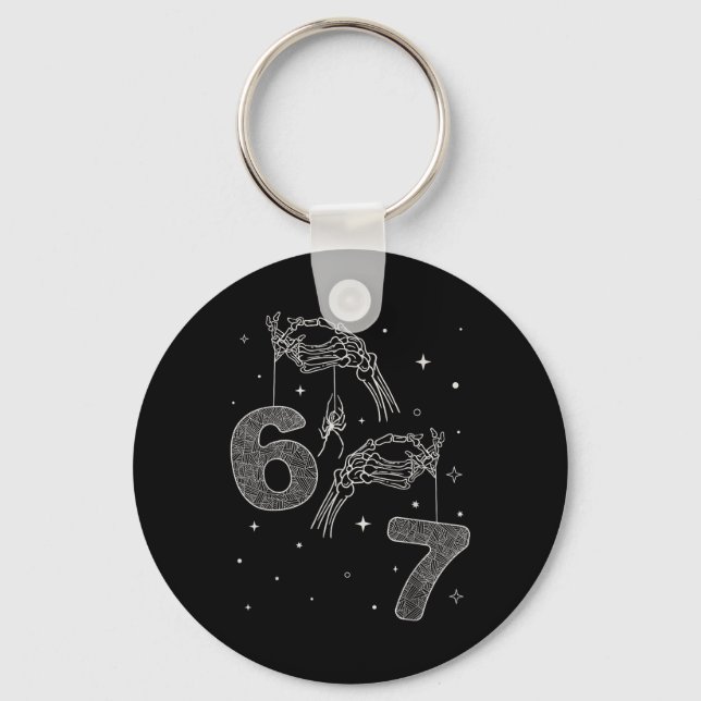 67 Meme Skeleton Hand Funny Halloween Six Seven Te Key Ring (Front)