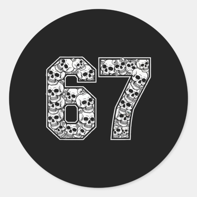 67 Meme Skull Pattern Graphic Halloween Number Art Classic Round Sticker (Front)
