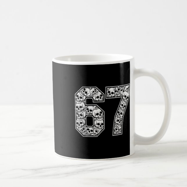 67 Meme Skull Pattern Graphic Halloween Number Art Coffee Mug (Right)