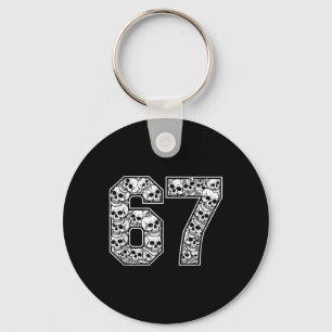 67 Meme Skull Pattern Graphic Halloween Number Art Key Ring