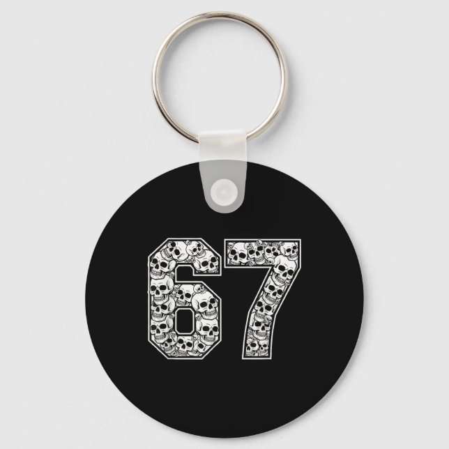 67 Meme Skull Pattern Graphic Halloween Number Art Key Ring (Front)