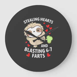 67 Meme Stealing Hearts Valentine's Day Sloth Kids Large Clock