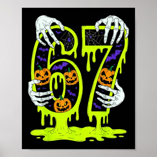 67 Meme Trendy Skeleton Halloween Funny Six Seven  Poster (Front)