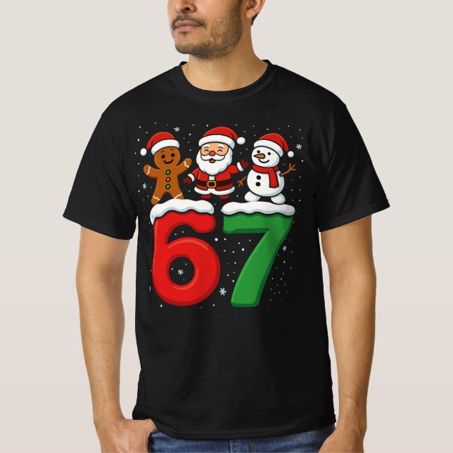 67 Meme Xmas Six Seven Santa Snowman Christmas  T-Shirt (Front)