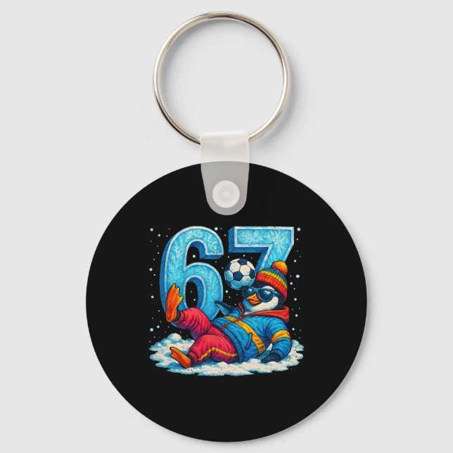 67 Penguin Soccer Funny Winter Meme Gift _2  Key Ring (Front)