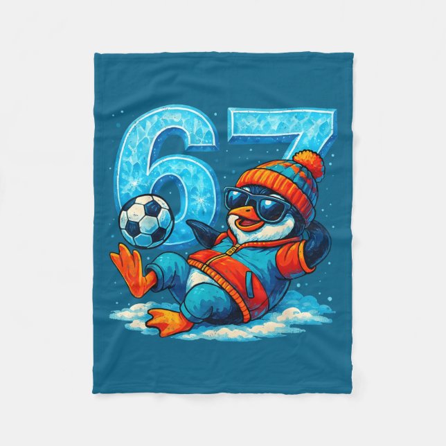 67 Penguin Soccer Funny Winter Meme Gift  Fleece Blanket (Front)