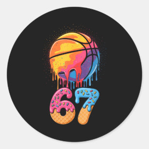 67 Player 67th Birthday Basketball Drip Number Ice Classic Round Sticker