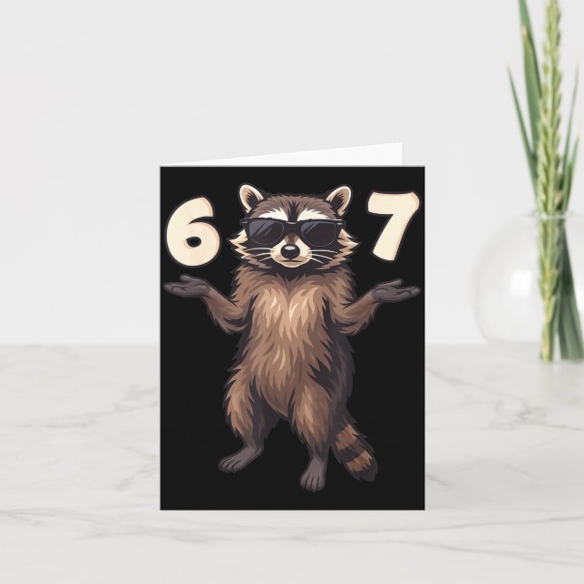 67 Raccoon 6-7 Hands Se Funny Gen Alpha Kids Teens Card (Front)