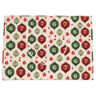 67 Retro Christmas Ornament Wrapping Paper Large Gift Bag
