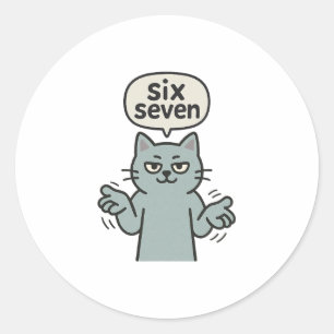 67 Six Seven 6-7 Cat - Funny Kids Gaming Brainrot Classic Round Sticker