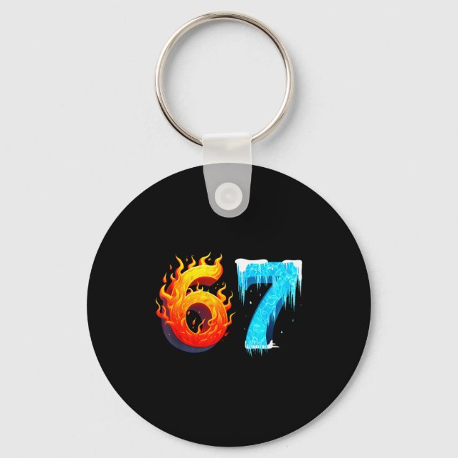 67 Six Seven 6-7 Flaming Ice – Funny Teen Kids Bra Key Ring (Front)
