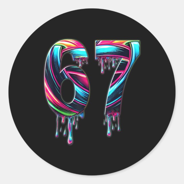 67 Six Seven 6 7 Meme Design Funny 6 7  Classic Round Sticker (Front)